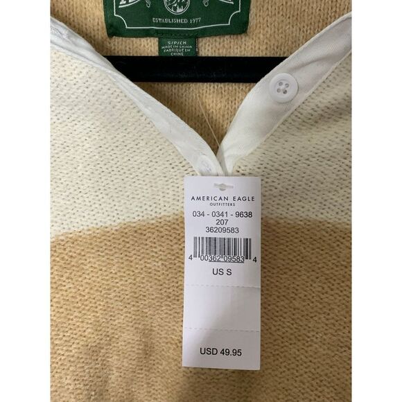 American Eagle Striped Long Sleeve Polo NWT - Picture 4 of 8
